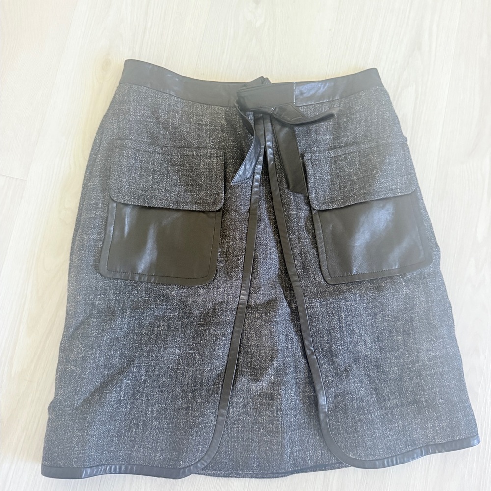 Robert Rodriguez Gray Tweed Midi Skirt with Black Trim